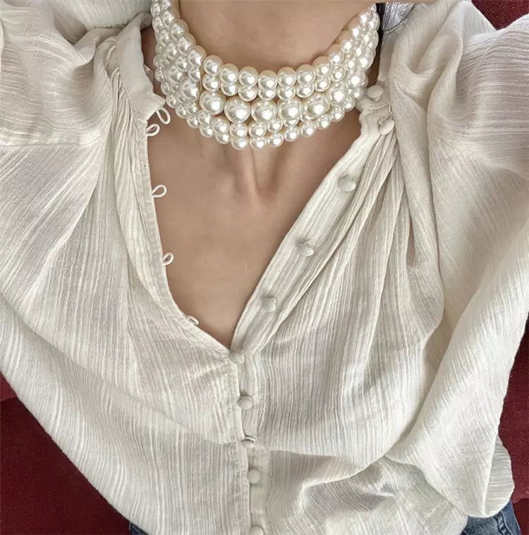 Pearl multilayer choker necklace
