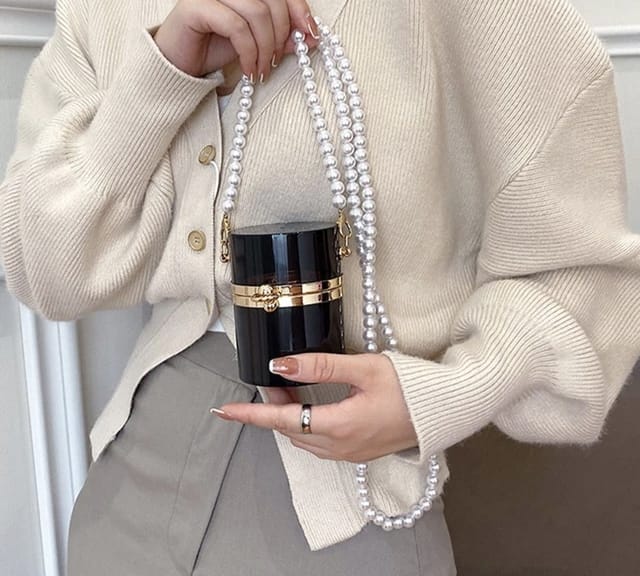 Mini acrylic sling bag with pearls