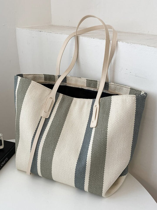 Striped tote bag with tan detailing