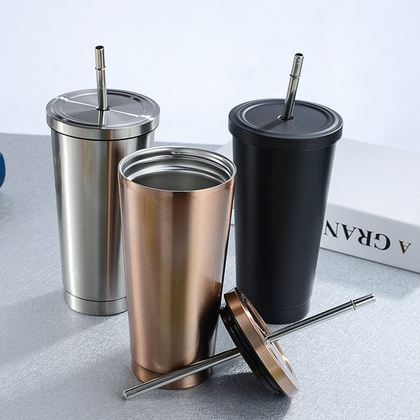Stainless steel sipper with straw