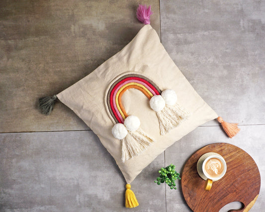 Cushion cover: rainbow with tassels