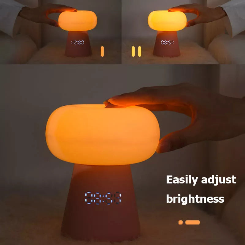 Mushroom table lamp with clock
