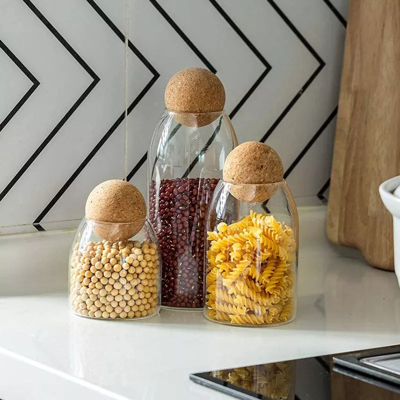 Glass Canister with Airtight wood lid Set of 3: 500ml