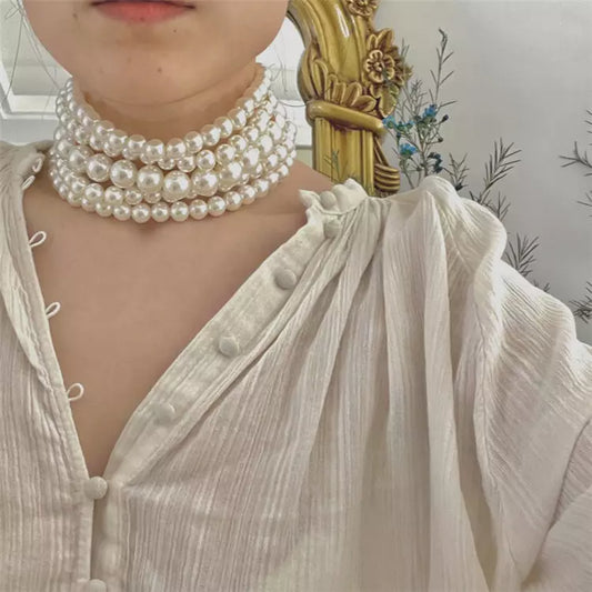 Pearl multilayer choker necklace