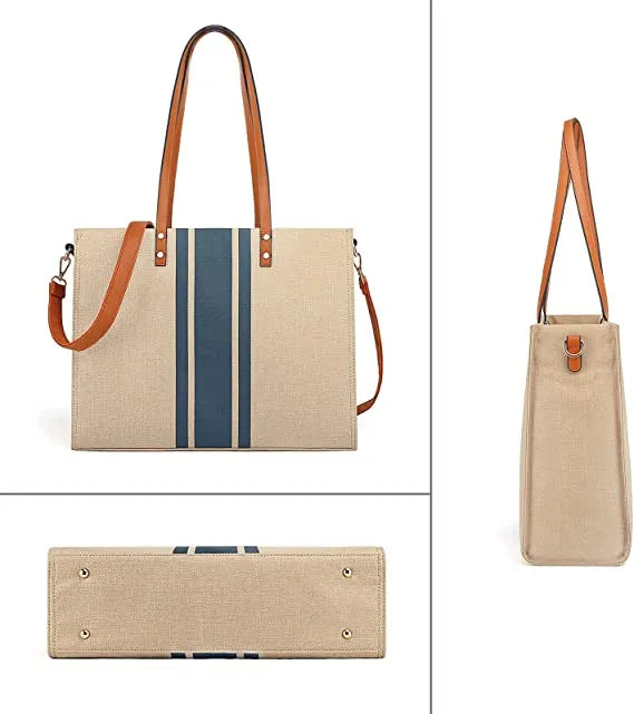 Striped tote bag with tan strap : Large size