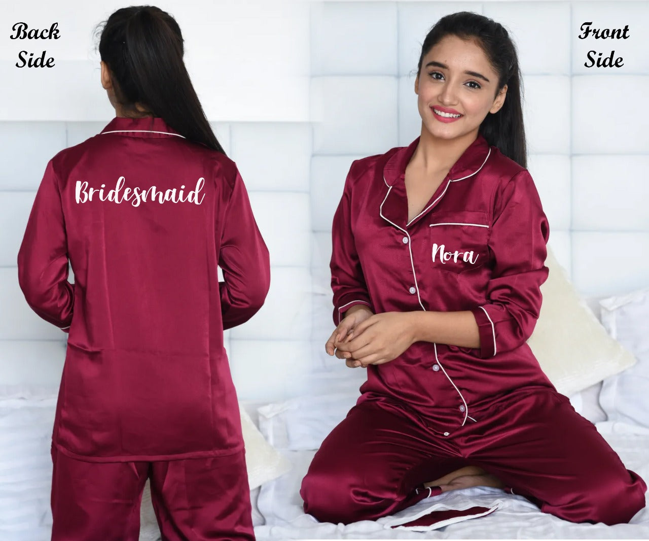 Personalised red 2024 satin pyjamas