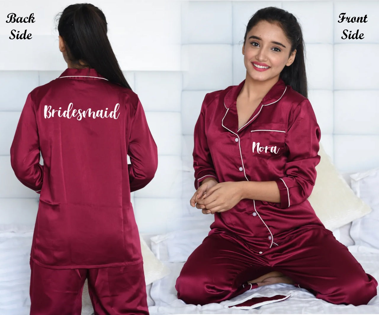 Personalised satin night shirt with Full pants