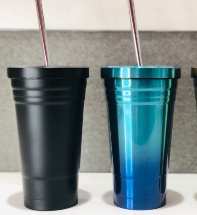 Stainless steel sipper with straw