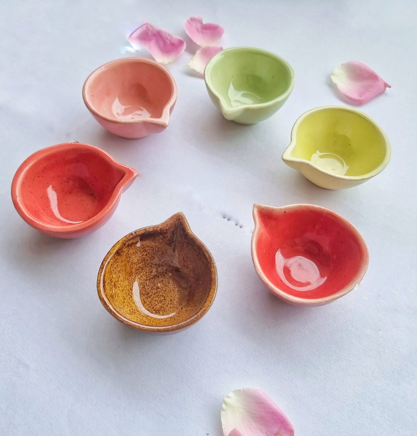 Colourful ceramic diyas - Set of 12