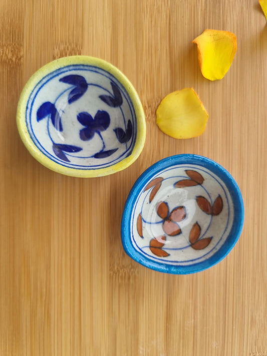 Blue pottery ceramic diyas: set of 4