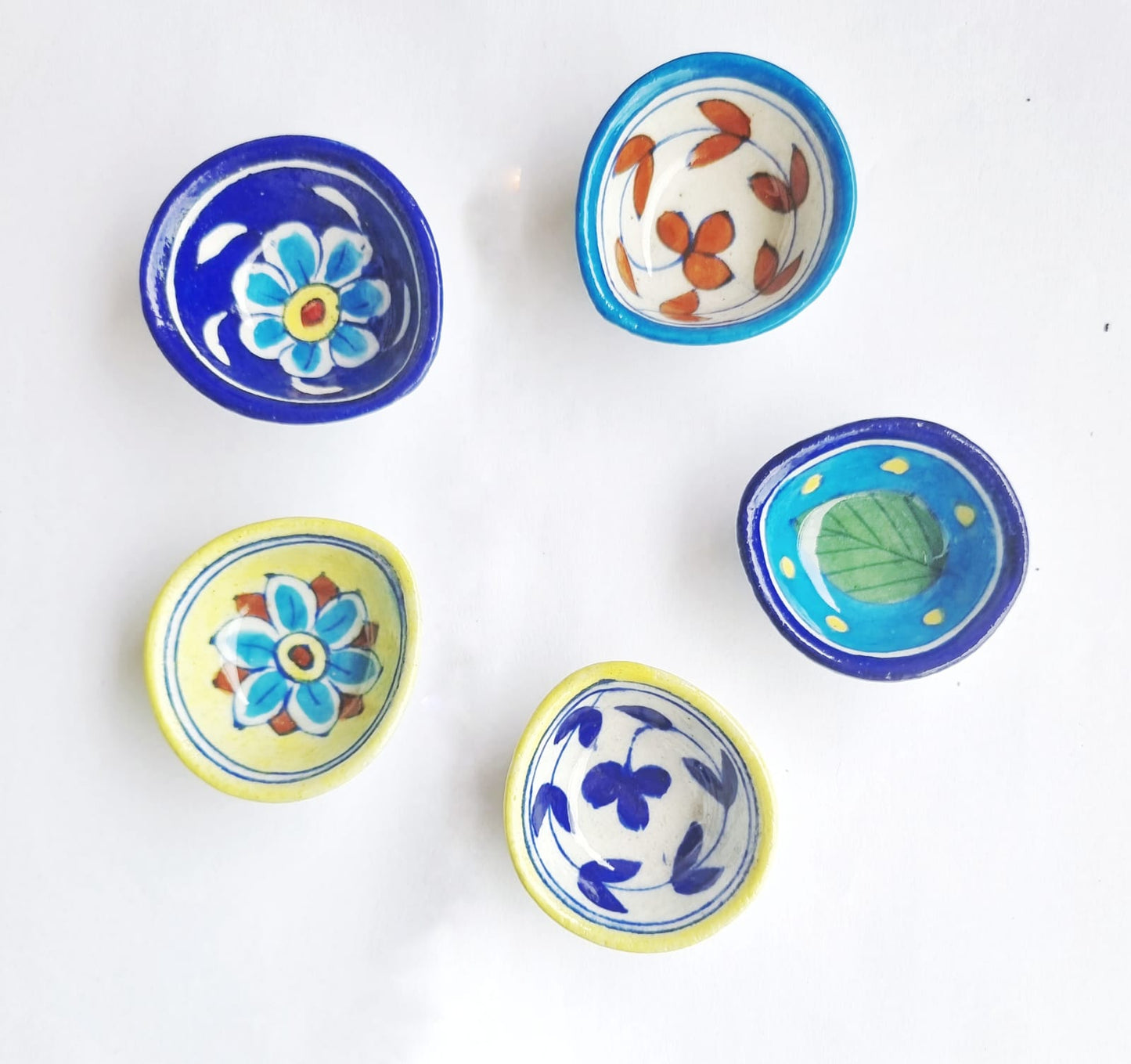 Blue pottery ceramic diyas: set of 4